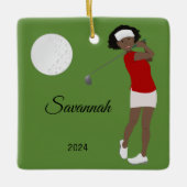 Golf Vrouw Athlete African American Keramisch Ornament (Voorkant)