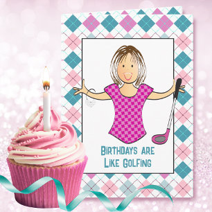 Golf Vrouw Cartoon Grappige Uitdrukking Verjaardag Kaart