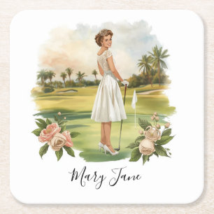 Golf Vrouw golfer op golfbaan Bruids- Kartonnen Onderzetters