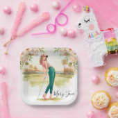 Golf Vrouw golfer op golfbaan Papieren Bordje (Feest)