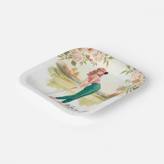 Golf Vrouw golfer op golfbaan Papieren Bordje (Gebogen)