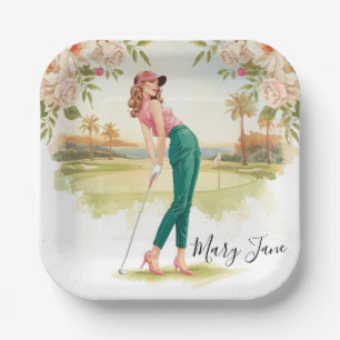 Golf Vrouw golfer op golfbaan Papieren Bordje