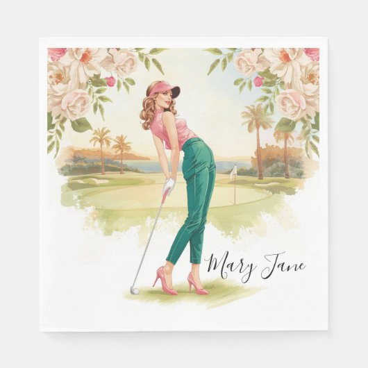 Golf Vrouw golfer op golfbaan Servet (Voorkant)