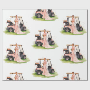 Golf vrouw golfer & roze kar vrijgezellenfeest cadeaupapier