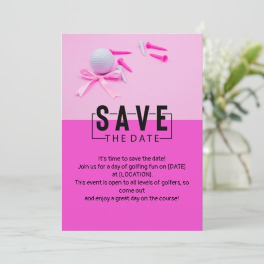 Golf Vrouw golfer save the date roze thema Kaart (Staand voorkant)