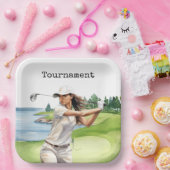 Golf Vrouw in golfbaan Papieren Bordje (Feest)