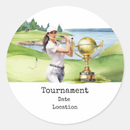 Golf Vrouw in golfbaan Ronde Sticker