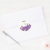 Golf-vrouw met Paars met kar en bal Ronde Sticker (Envelop)