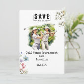 Golf Vrouw Party Save the Date Kaart (Staand voorkant)