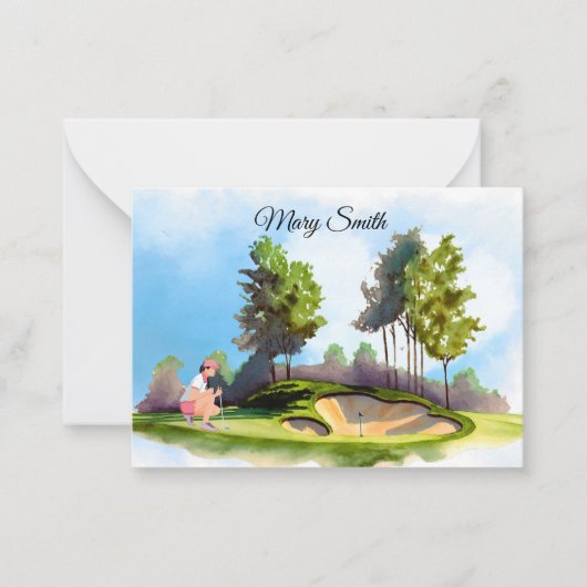 Golf vrouw speelt golf notitiekaartje (Voorkant)