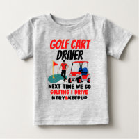 Golf-wagen chauffeur probeert T-Shirt bij te houde