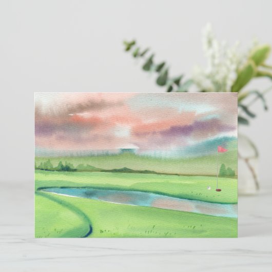 Golf Watercolor Invitation Kaart (Staand voorkant)