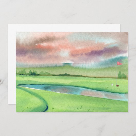 Golf Watercolor Invitation Kaart (Voorkant / Achterkant)