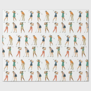 Golf Waterverf Vrouw Golfer Set 6 Personages Cadeaupapier