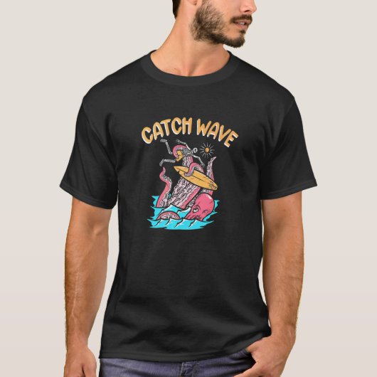 Golf Wave Surfer Octopus Skelet Surfplank Surfen T-shirt (Voorkant)
