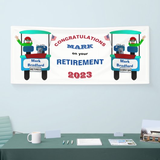 Golf Waving Goodbye in Gulf Cart Spandoek (Beurs)