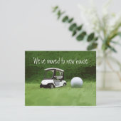 Golf we zijn naar een nieuw huis verhuisd met golf aankondiging (Staand voorkant)