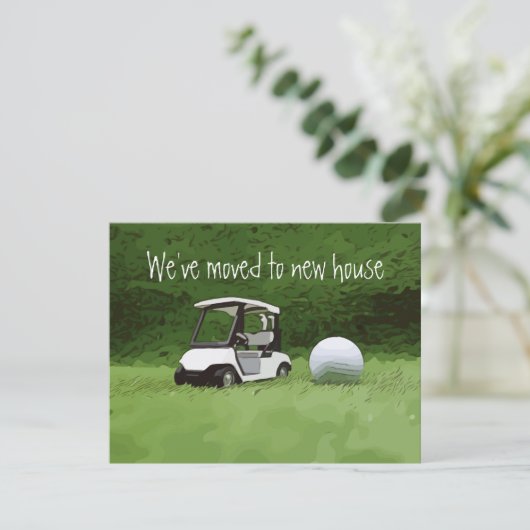 Golf we zijn naar een nieuw huis verhuisd met golf aankondiging (Staand voorkant)