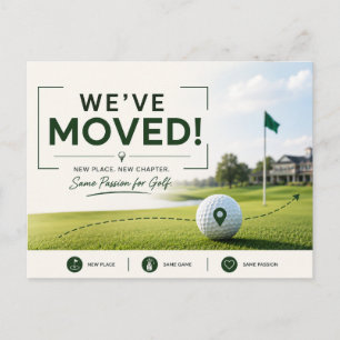 Golf we zijn verhuisd naar een nieuw huis briefkaart