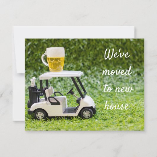 Golf we zijn verhuisd naar nieuw huis met golfkar aankondiging (Voorkant)