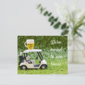 Golf we zijn verhuisd naar nieuw huis met golfkar aankondiging (Staand voorkant)
