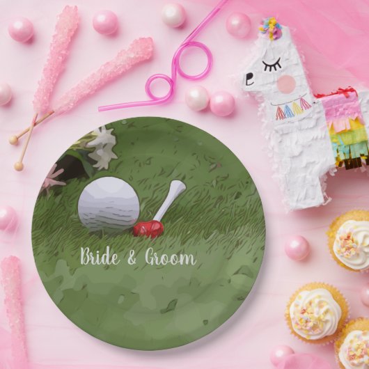 Golf Wedding golf bal en bloem met liefde Papieren Bordje (Feest)