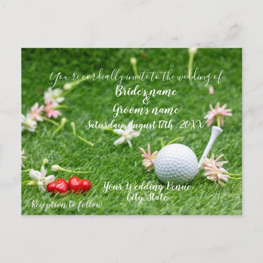 Golf Wedding Invitation card golf op groen Briefkaart (Voorkant)