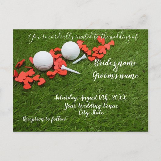 Golf Wedding Invitation card met liefdesharten Briefkaart (Voorkant)