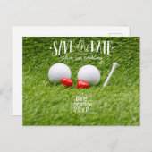 Golf Wedding Invitation card met twee harten Briefkaart (Voorkant / Achterkant)
