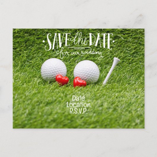 Golf Wedding Invitation card met twee harten Briefkaart (Voorkant)