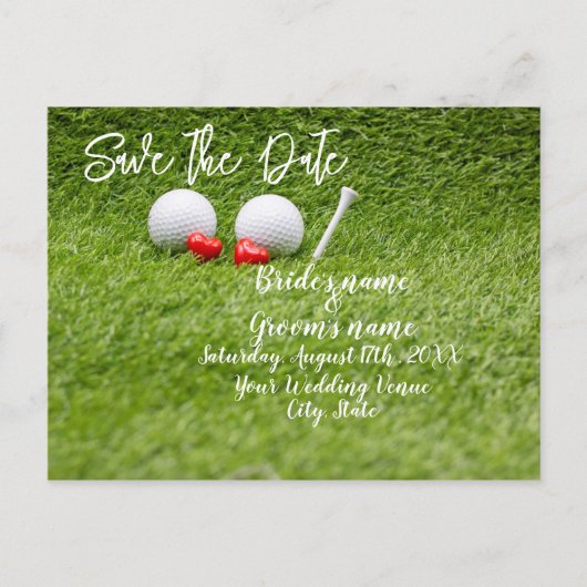 Golf Wedding Invitation card met twee harten Briefkaart (Voorkant)