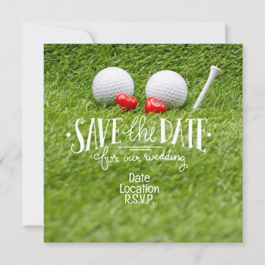 Golf Wedding Invitation card met twee harten Kaart (Voorkant)