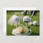 Golf Wedding Iwith two golf ball on green grass Briefkaart (Voorkant / Achterkant)
