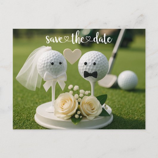 Golf Wedding Iwith two golf ball on green grass Briefkaart (Voorkant)