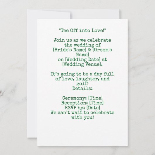 Golf Wedding on the golf course Kaart (Achterkant)