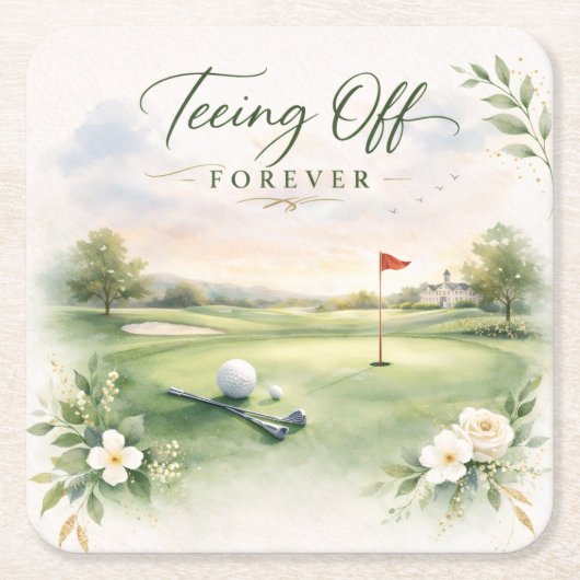 Golf Wedding Paper Cups | Teeing Off Forever  Kartonnen Onderzetters (Voorkant)