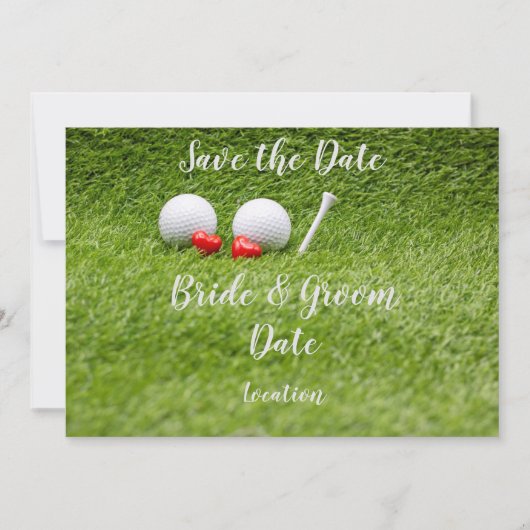 Golf Wedding Party met golfbal en hartliefde Kaart (Voorkant)