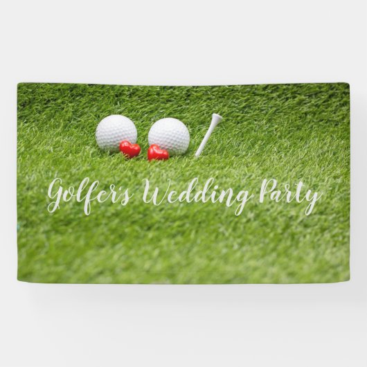 Golf Wedding Party met golfbal en hartliefde Spandoek (Horizontaal)
