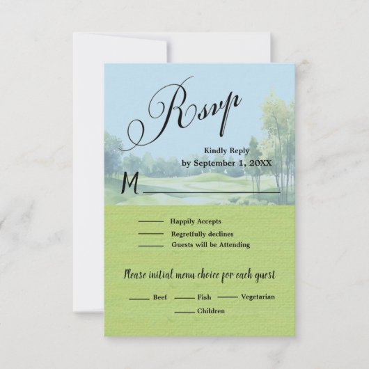 Golf Wedding RSVP Card QR Code Optional  (Voorkant)