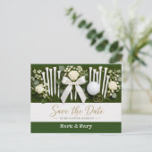 Golf Wedding Save the Date with White Golf Tees Briefkaart (Staand voorkant)