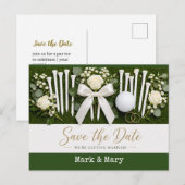 Golf Wedding Save the Date with White Golf Tees Briefkaart (Voorkant / Achterkant)