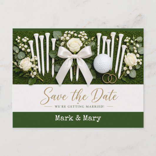 Golf Wedding Save the Date with White Golf Tees Briefkaart (Voorkant)