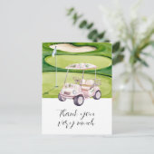 Golf Wedding thank. you card with golf cart  Briefkaart (Staand voorkant)