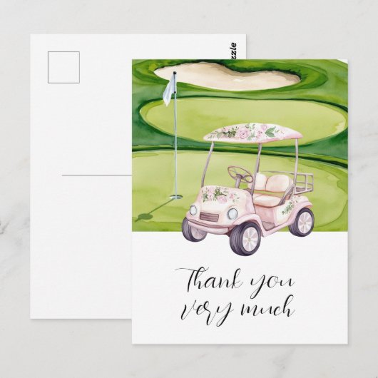 Golf Wedding thank. you card with golf cart  Briefkaart (Voorkant / Achterkant)