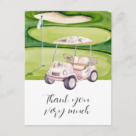 Golf Wedding thank. you card with golf cart  Briefkaart (Voorkant)