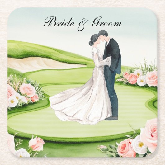 Golf Wedding thema op de golfbaan Kartonnen Onderzetters (Voorkant)