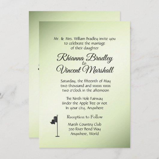 Golf Wedding Theme Green Invitations Kaart (Voorkant / Achterkant)