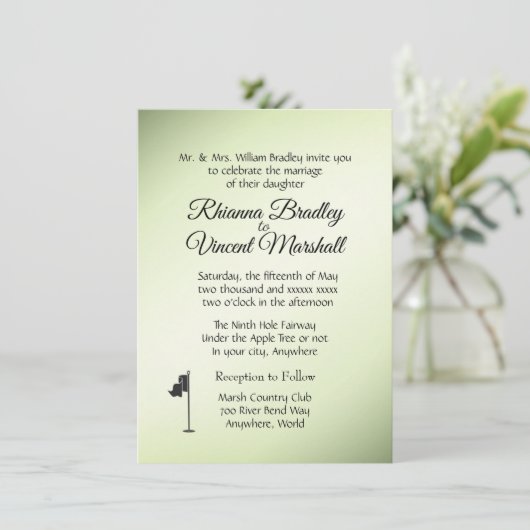 Golf Wedding Theme Green Invitations Kaart (Staand voorkant)
