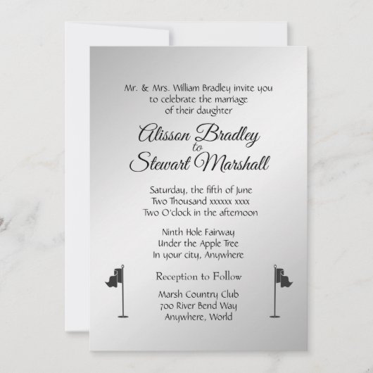 Golf Wedding Theme Silver-uitnodigingen Kaart (Voorkant)