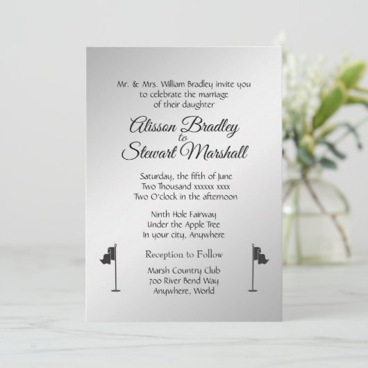 Golf Wedding Theme Silver-uitnodigingen Kaart (Staand voorkant)